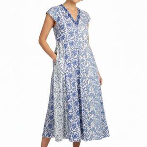 Bella Tu Marine Midi Dress XS Blue White Mosaic Print Like New